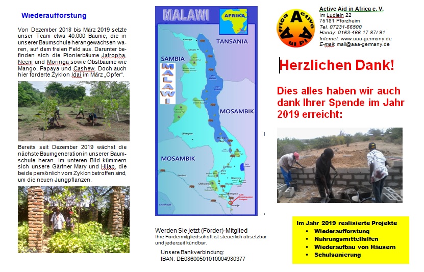 Unser  Flyer  berichtet: Was hat Active Aind in Africa erreicht dank Ihrer Hilfe?