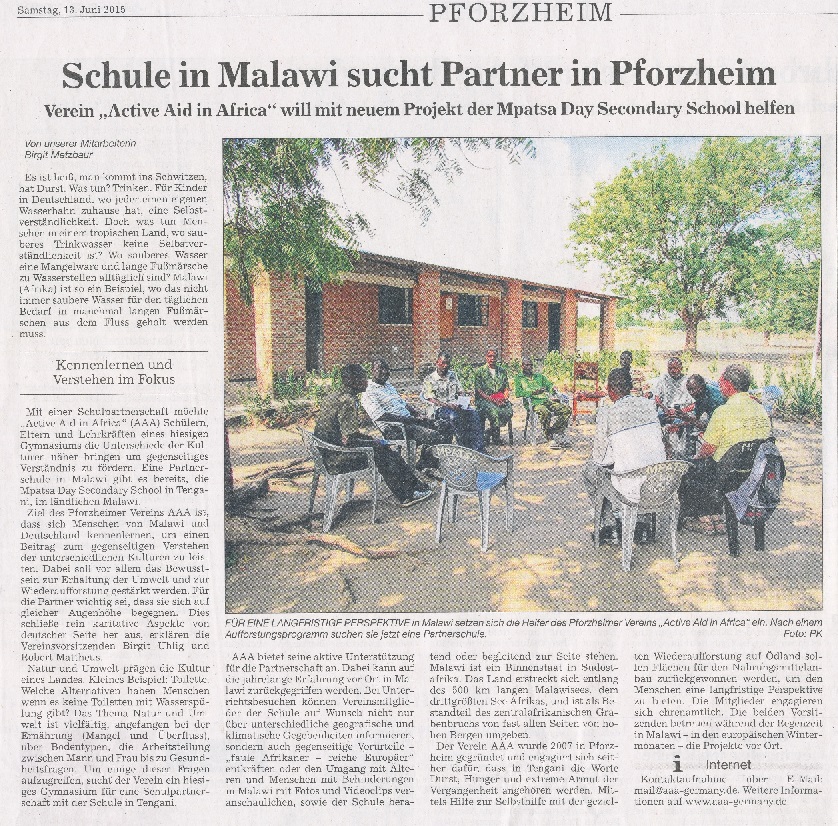 Active Aid in Africa im Pforzheimer Kurier über Schule in Malawi sucht Partner in Pforzheim als PDF-Datei Active Aid in Africa im Pforzheimer Kurier über Schule in Malawi sucht Partner in Pforzheim