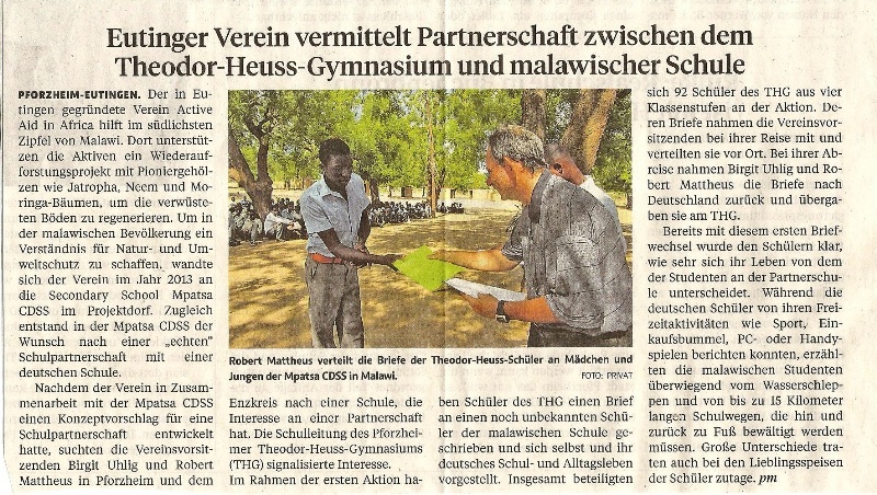 Active Aid in Africa in der PZ über Eutinger Verein vermittelt Partnerschaft