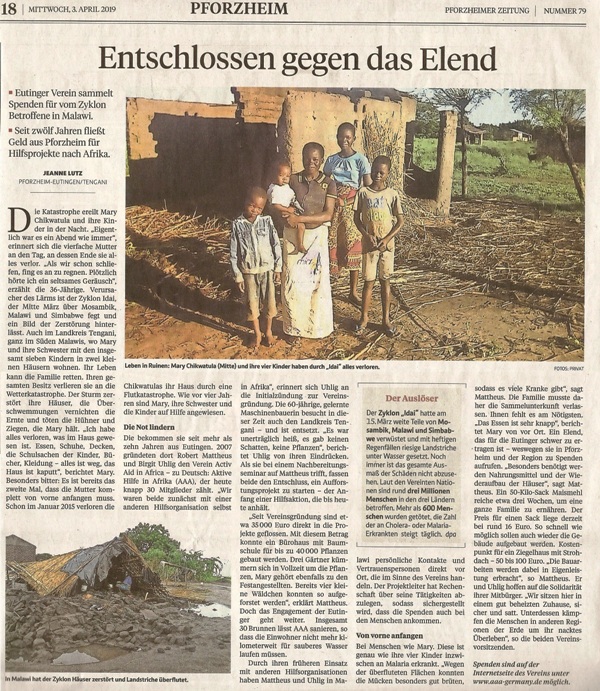 Active Aid in Africa in der PZ über Entschlossen gegen das Elend